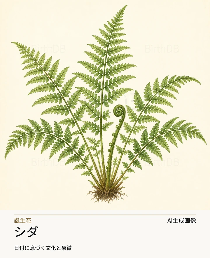 シダ — BirthDBのシンボルイラスト（AI生成画像）