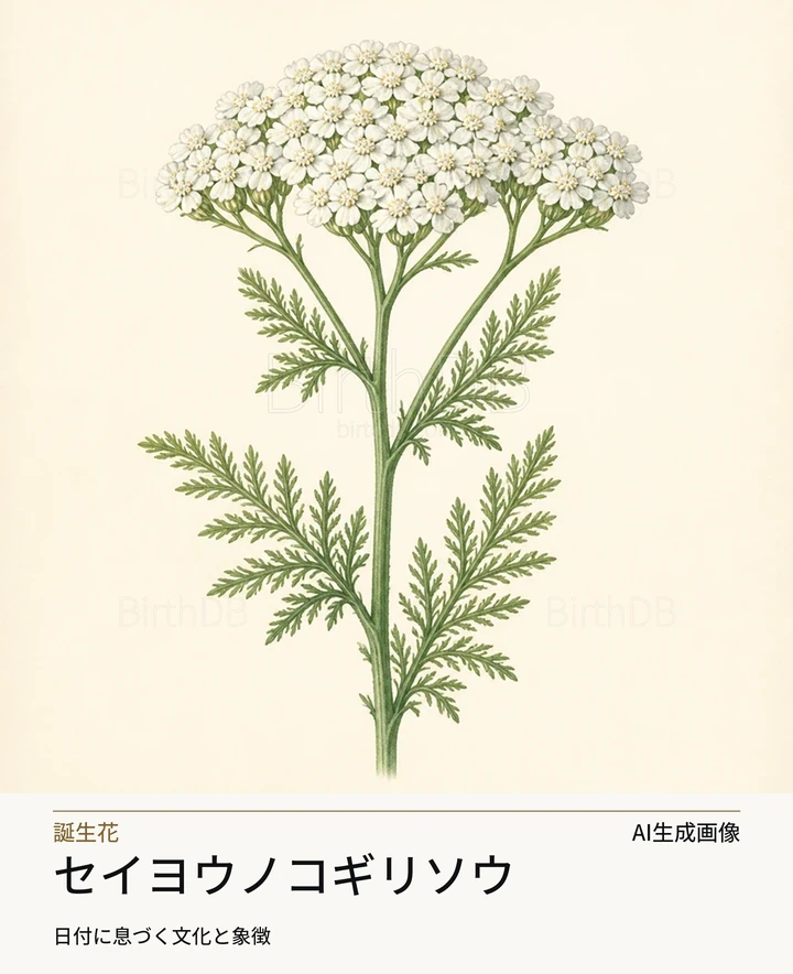 セイヨウノコギリソウ — BirthDBのシンボルイラスト(AI生成画像)