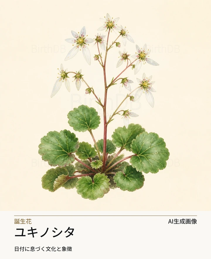 ユキノシタ — BirthDBのシンボルイラスト(AI生成画像)