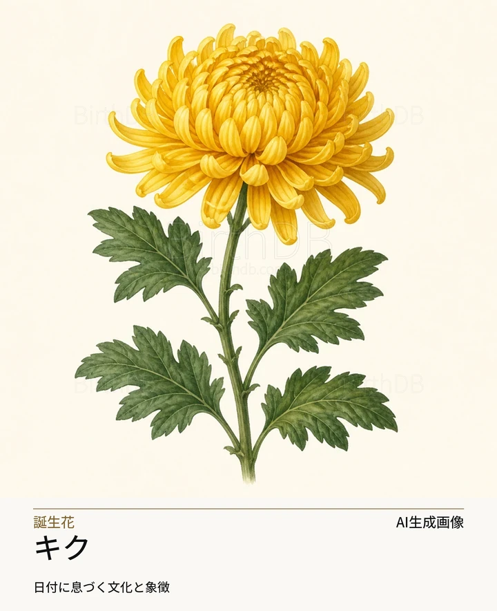 キク — BirthDBのシンボルイラスト(AI生成画像)