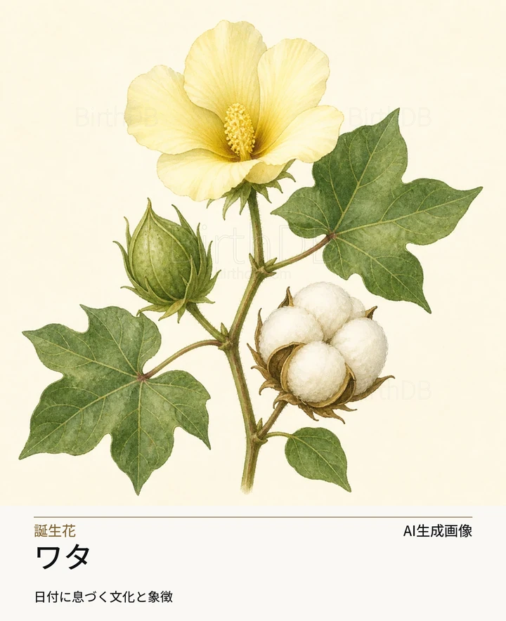 ワタ — BirthDBのシンボルイラスト（AI生成画像）