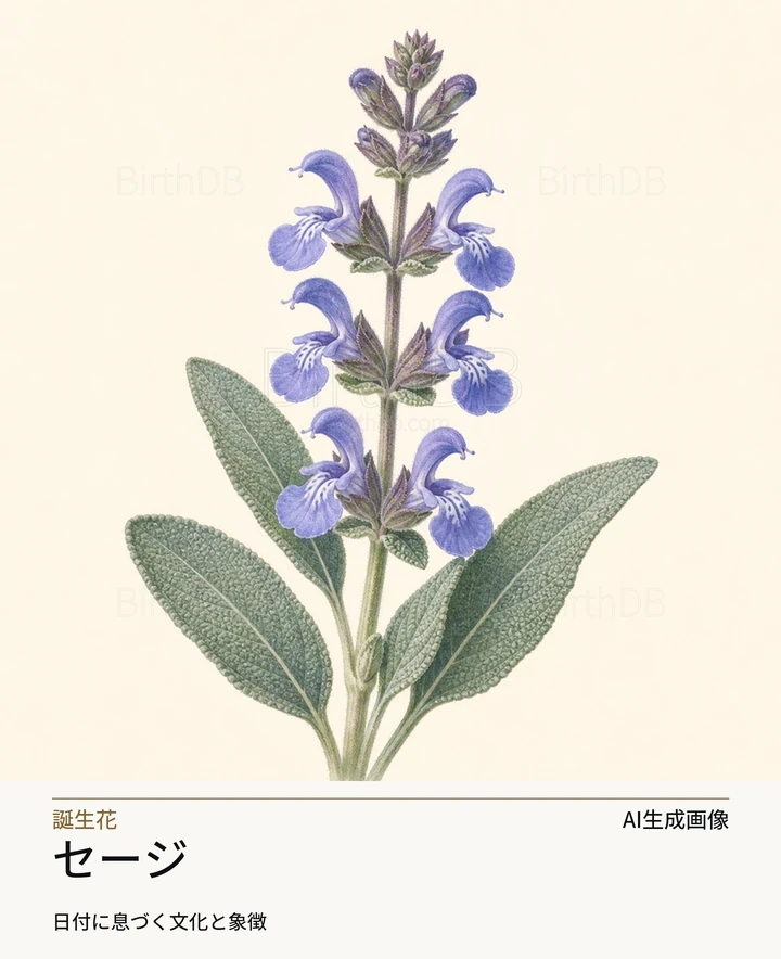 セージ — BirthDBのシンボルイラスト(AI生成画像)