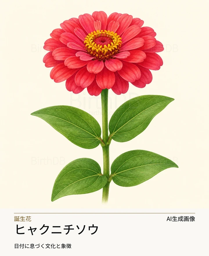 ヒャクニチソウ — BirthDBのシンボルイラスト（AI生成画像）