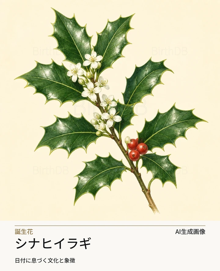 シナヒイラギ — BirthDBのシンボルイラスト（AI生成画像）