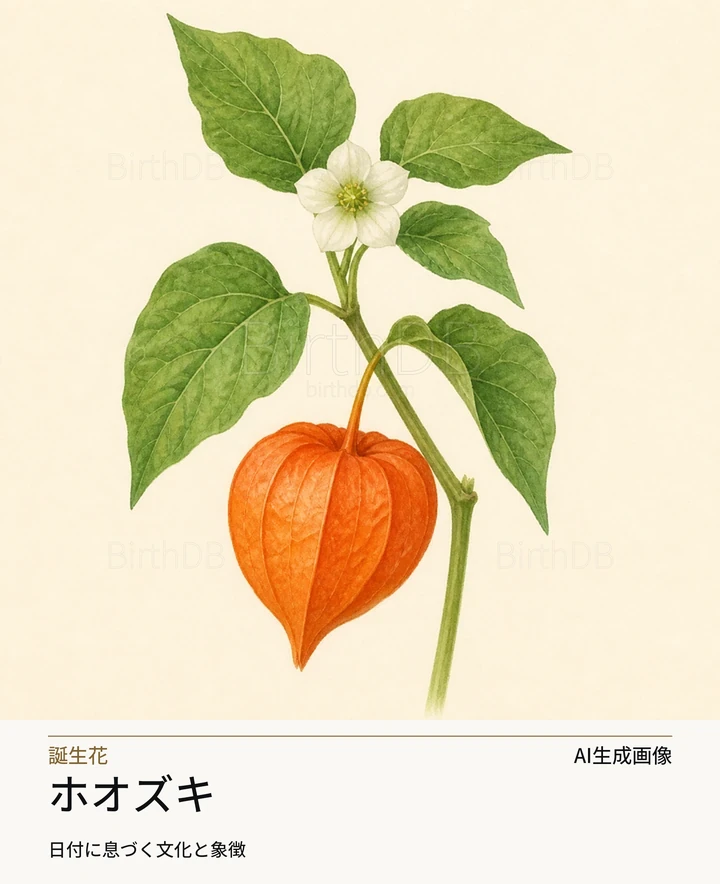 ホオズキ — BirthDBのシンボルイラスト（AI生成画像）