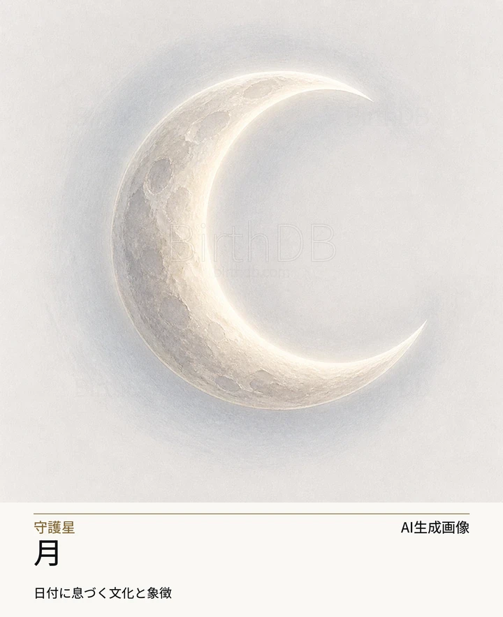月 — BirthDBのシンボルイラスト（AI生成画像）
