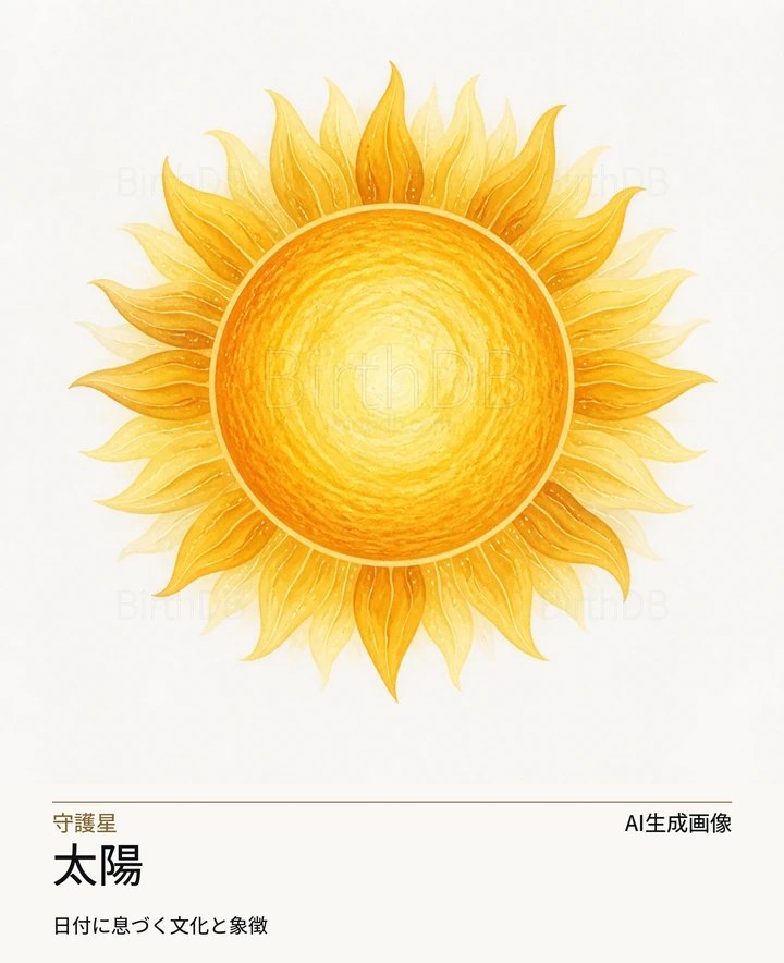 太陽 — BirthDBのシンボルイラスト（AI生成画像）