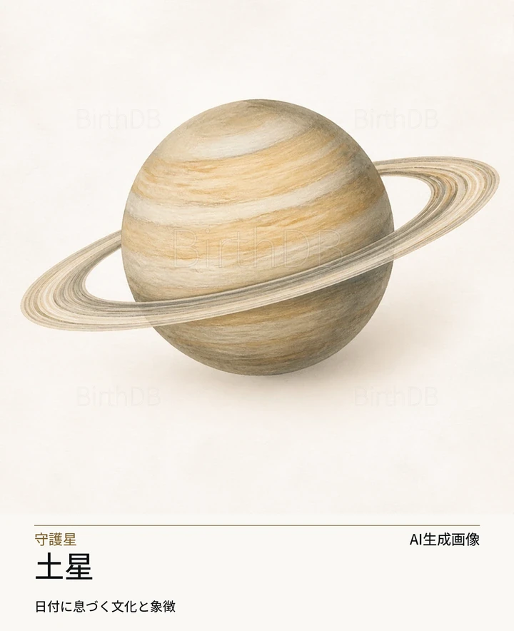 土星 — BirthDBのシンボルイラスト（AI生成画像）