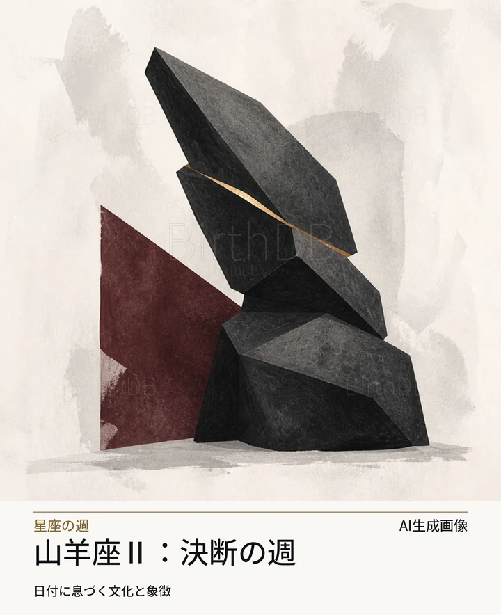 山羊座Ⅱ：決断の週 — BirthDBのシンボルイラスト（AI生成画像）