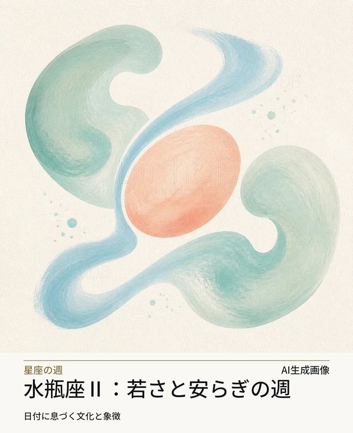 水瓶座Ⅱ：若さと安らぎの週 — BirthDBのシンボルイラスト（AI生成画像）