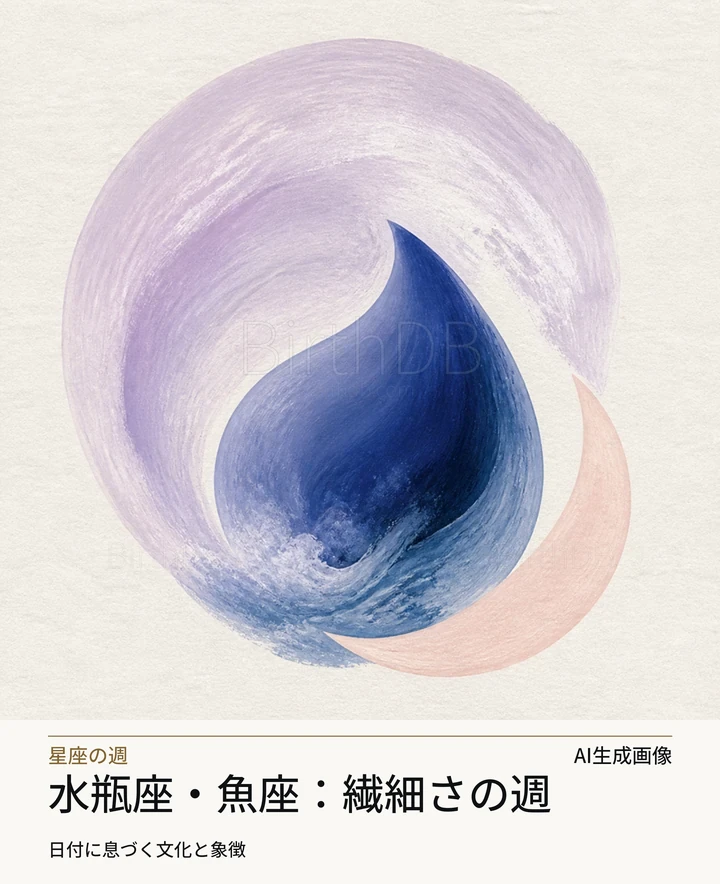 水瓶座・魚座：繊細さの週 — BirthDBのシンボルイラスト（AI生成画像）