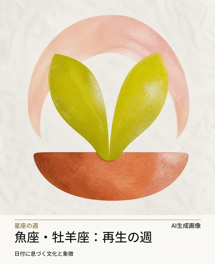 魚座・牡羊座：再生の週 — BirthDBのシンボルイラスト（AI生成画像）