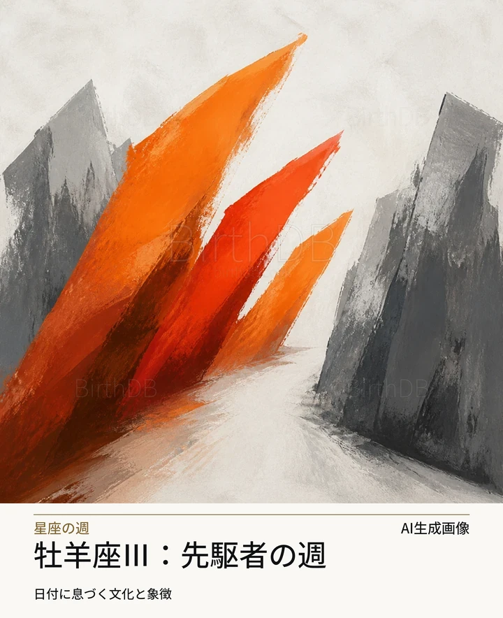 牡羊座Ⅲ：先駆者の週 — BirthDBのシンボルイラスト（AI生成画像）