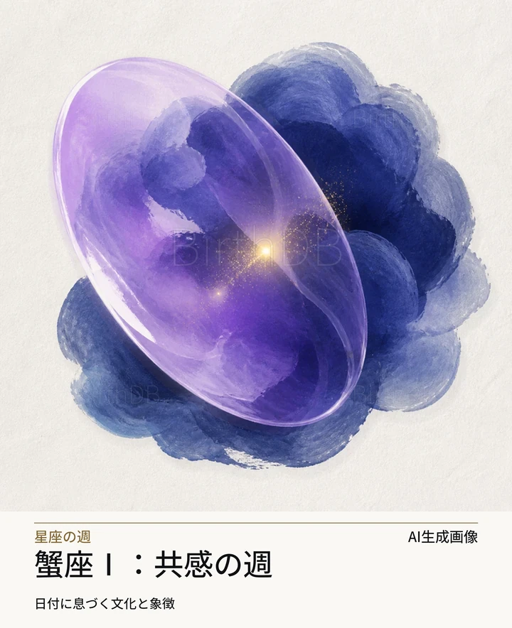蟹座Ⅰ：共感の週 — BirthDBのシンボルイラスト（AI生成画像）