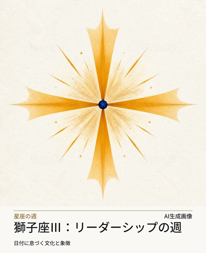 獅子座Ⅲ：リーダーシップの週 — BirthDBのシンボルイラスト（AI生成画像）