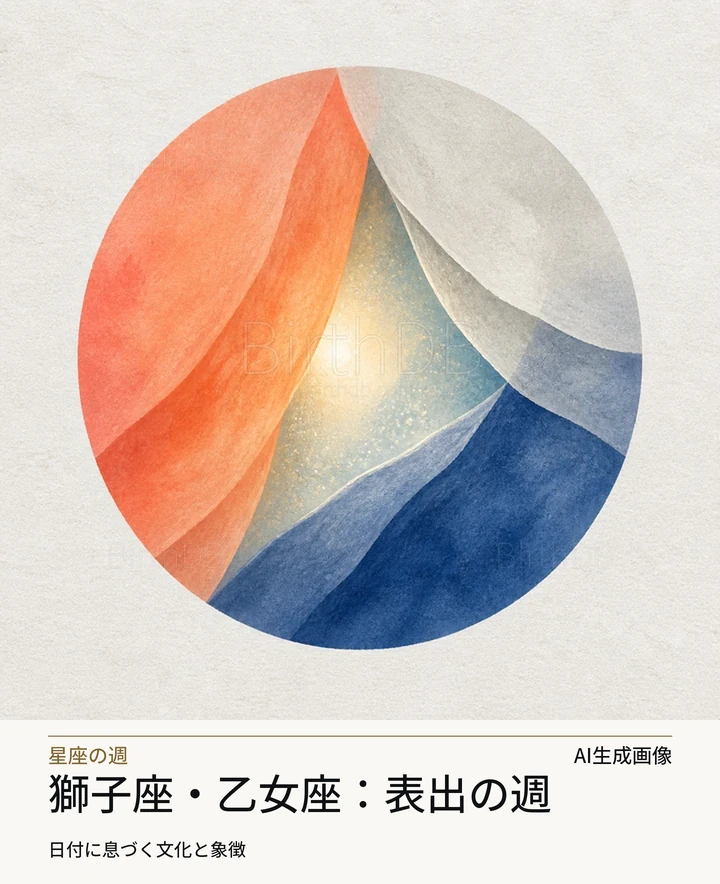 獅子座・乙女座：表出の週 — BirthDBのシンボルイラスト（AI生成画像）