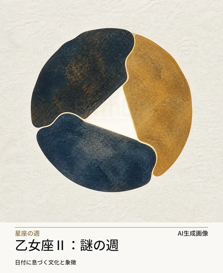 乙女座Ⅱ:謎の週 — BirthDBのシンボルイラスト(AI生成画像)
