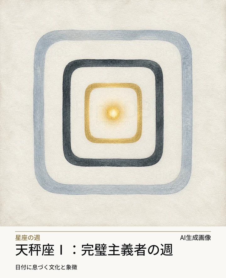 天秤座Ⅰ：完璧主義者の週 — BirthDBのシンボルイラスト（AI生成画像）