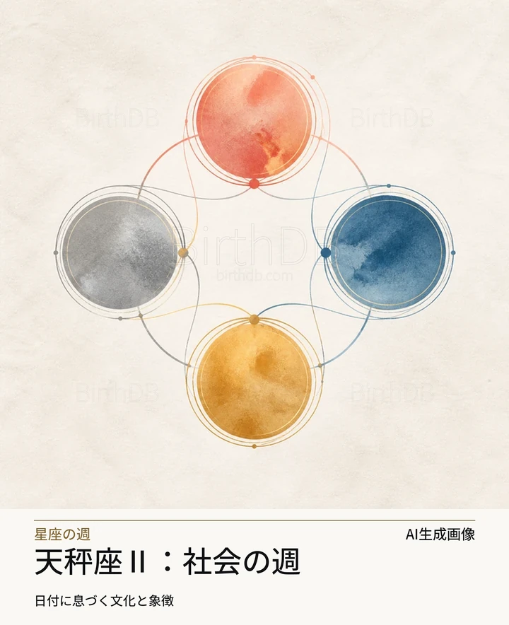 天秤座Ⅱ：社会の週 — BirthDBのシンボルイラスト（AI生成画像）