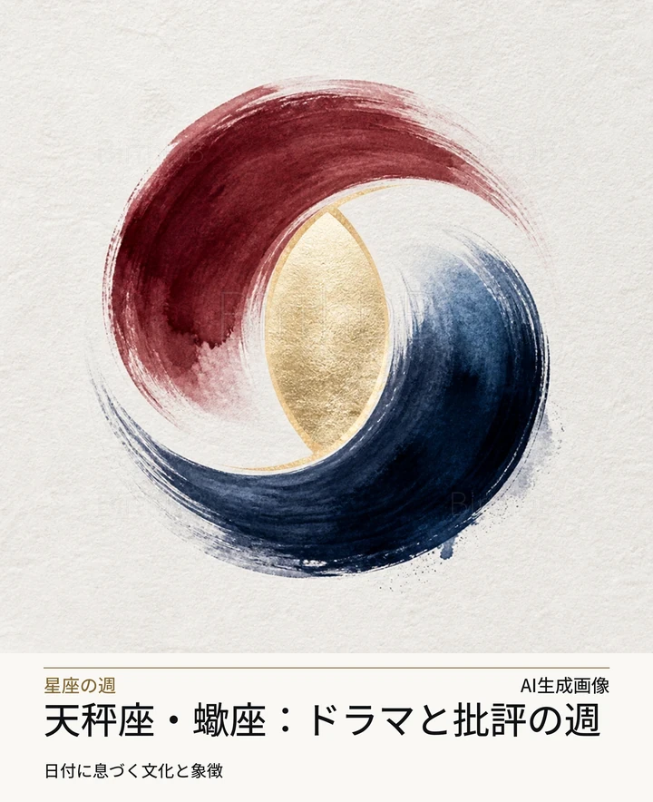 天秤座・蠍座：ドラマと批評の週 — BirthDBのシンボルイラスト（AI生成画像）