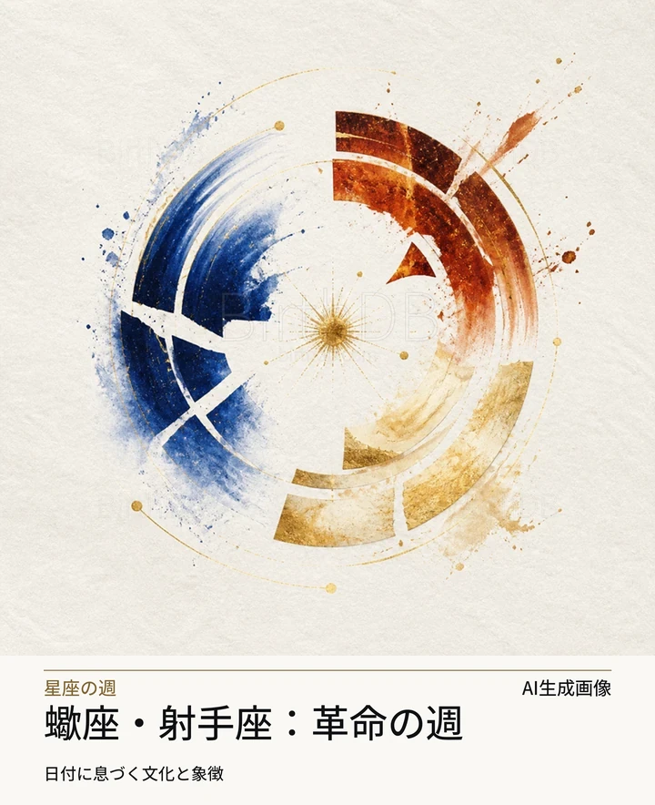 蠍座・射手座：革命の週 — BirthDBのシンボルイラスト（AI生成画像）