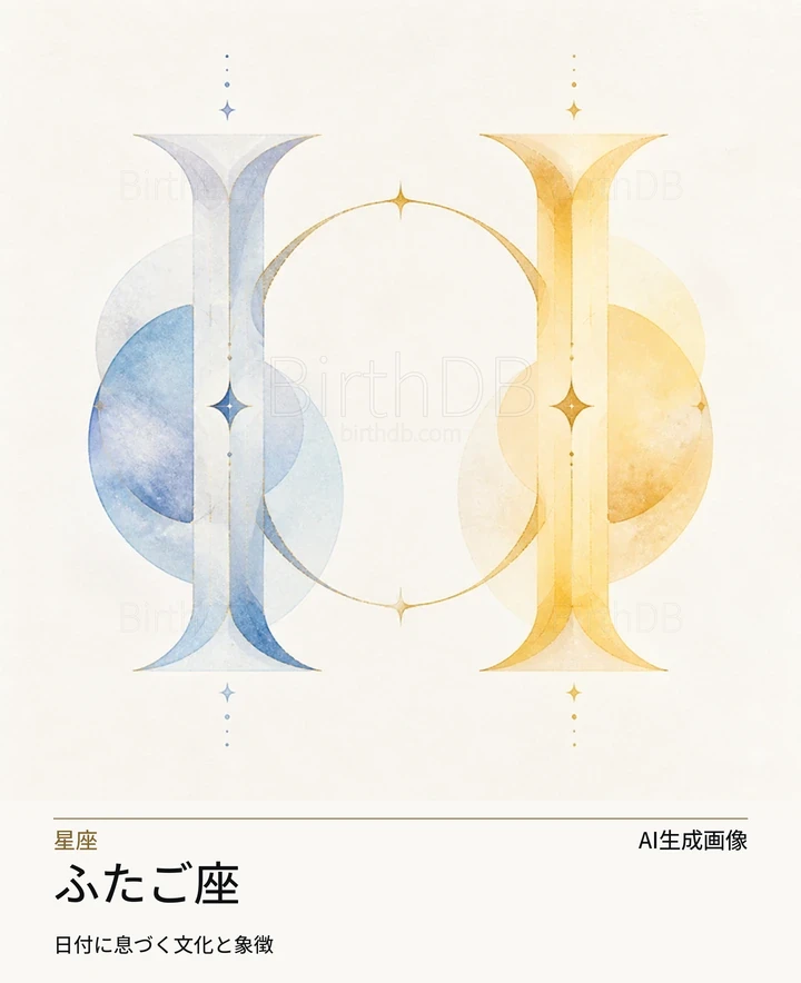 ふたご座 — BirthDBのシンボルイラスト（AI生成画像）