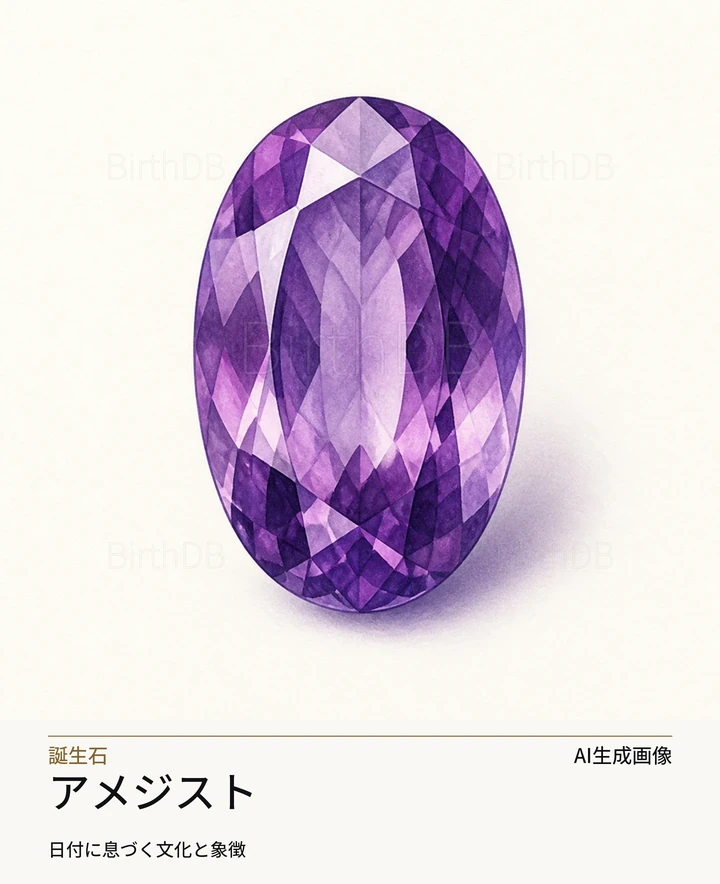 アメジスト — BirthDBのシンボルイラスト（AI生成画像）