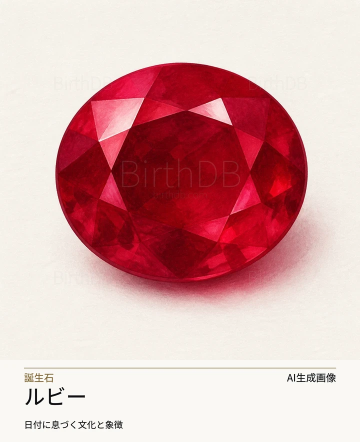 ルビー — BirthDBのシンボルイラスト（AI生成画像）