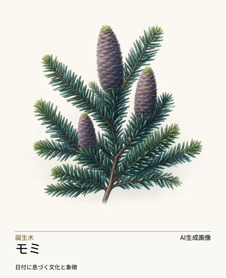 モミ — BirthDBのシンボルイラスト(AI生成画像)