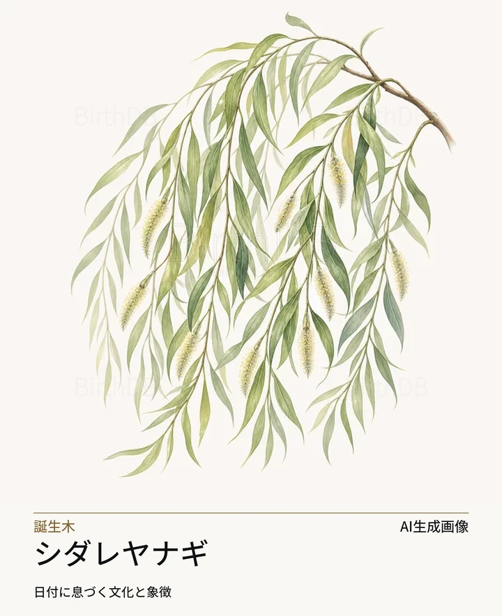 シダレヤナギ — BirthDBのシンボルイラスト(AI生成画像)