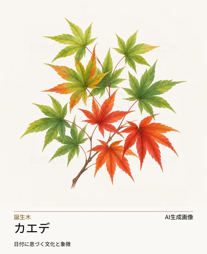 カエデ — BirthDBのシンボルイラスト（AI生成画像）