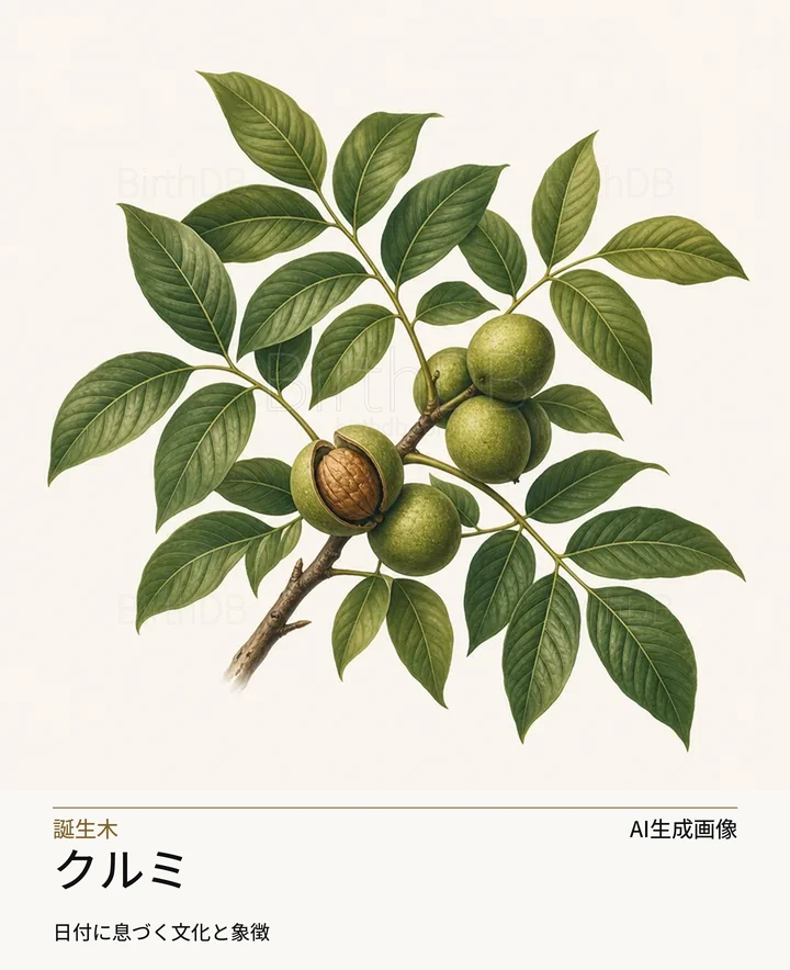 クルミ — BirthDBのシンボルイラスト（AI生成画像）