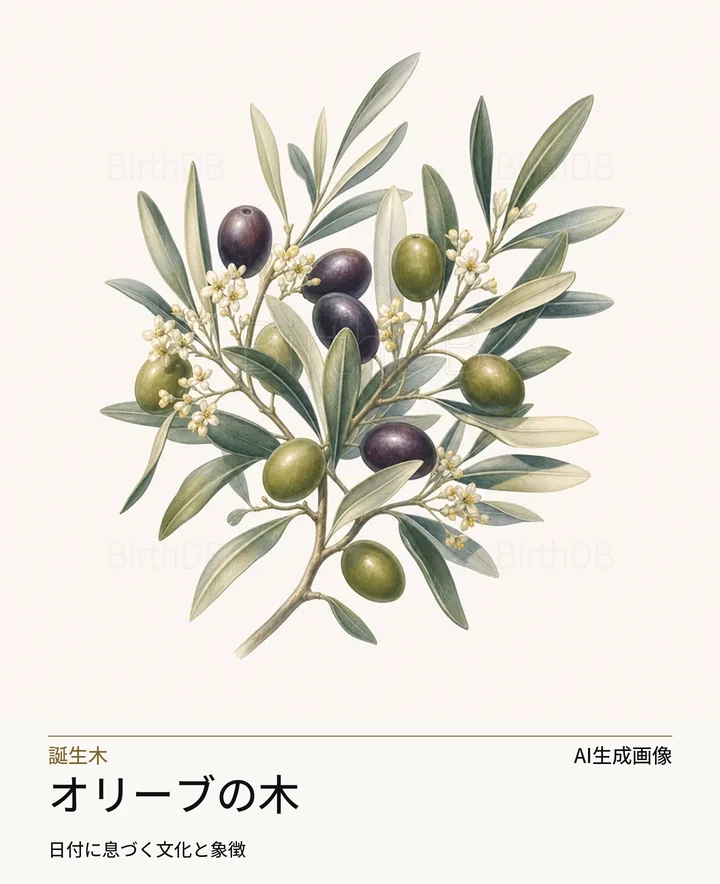 オリーブの木 — BirthDBのシンボルイラスト（AI生成画像）